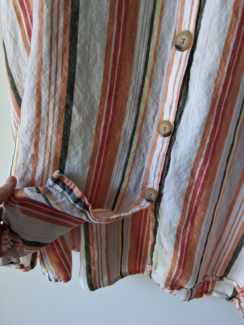 Linen Pastel Striped Button-Front Midi Skirt - Picture 5 of 8